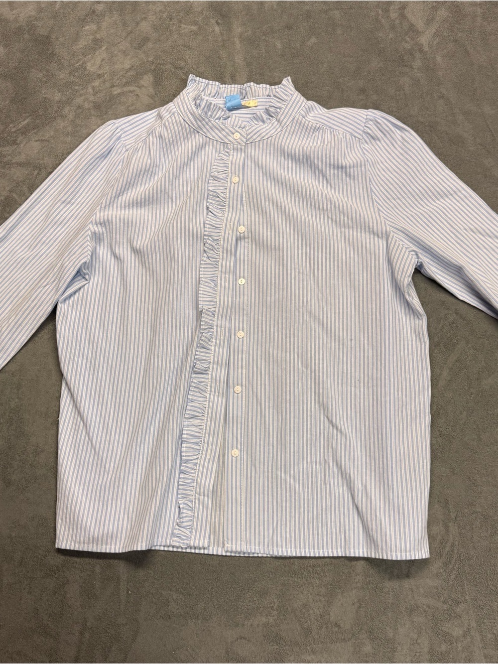 💙🤍 Lili & Lala Striped High-Collar Cotton Shirt with Frill Detail